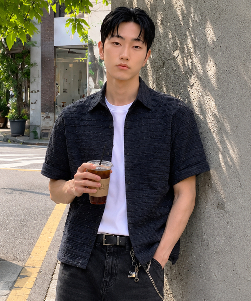 ECORR(エコル)の「クリンクルクロップ半袖シャツ_チャコール(シャツ/ブラウス・レディース・その他・MEDIUM/LARGE)」の1枚目の写真