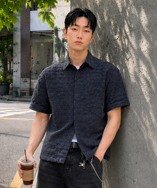 ECORR(エコル)の「クリンクルクロップ半袖シャツ_チャコール(シャツ/ブラウス・レディース・その他・MEDIUM/LARGE)」の2枚目の写真