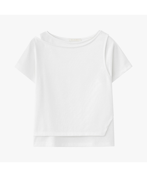 SUARE WOMEN(スアレウーマン)の「(ウィメンズ)スーピマダブルレイヤードハーフスリーブ - 4カラー(Tシャツ/カットソー・レディース・グレー/チャコール/ホワイト/ブラック・SMALL/MEDIUM)」の1枚目の写真