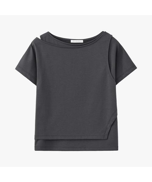 SUARE WOMEN(スアレウーマン)の「(ウィメンズ)スーピマダブルレイヤードハーフスリーブ - 4カラー(Tシャツ/カットソー・レディース・グレー/チャコール/ホワイト/ブラック・SMALL/MEDIUM)」の4枚目の写真