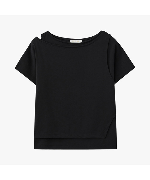 SUARE WOMEN(スアレウーマン)の「(ウィメンズ)スーピマダブルレイヤードハーフスリーブ - 4カラー(Tシャツ/カットソー・レディース・グレー/チャコール/ホワイト/ブラック・SMALL/MEDIUM)」の2枚目の写真