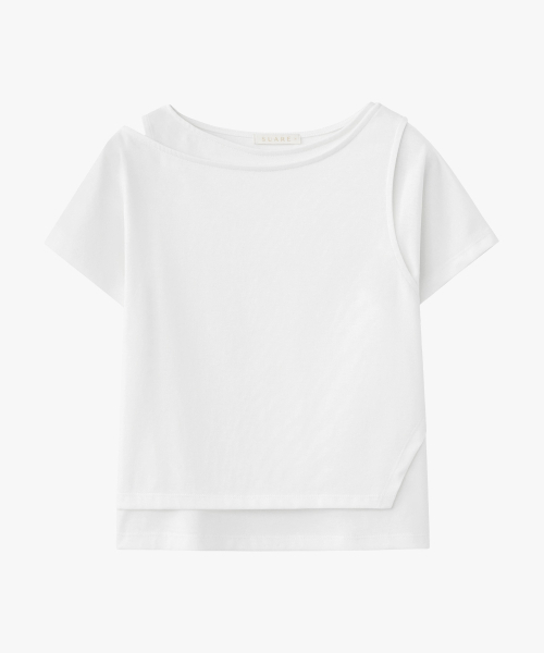 SUARE WOMEN(スアレウーマン)の「(ウィメンズ)スーピマダブルレイヤードハーフスリーブ - 4カラー(Tシャツ/カットソー・レディース・グレー/チャコール/ホワイト/ブラック・SMALL/MEDIUM)」の5枚目の写真