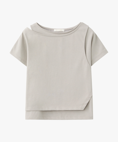 SUARE WOMEN(スアレウーマン)の「(ウィメンズ)スーピマダブルレイヤードハーフスリーブ - 4カラー(Tシャツ/カットソー・レディース・グレー/チャコール/ホワイト/ブラック・SMALL/MEDIUM)」の6枚目の写真