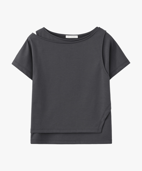 SUARE WOMEN(スアレウーマン)の「(ウィメンズ)スーピマダブルレイヤードハーフスリーブ - 4カラー(Tシャツ/カットソー・レディース・グレー/チャコール/ホワイト/ブラック・SMALL/MEDIUM)」の7枚目の写真