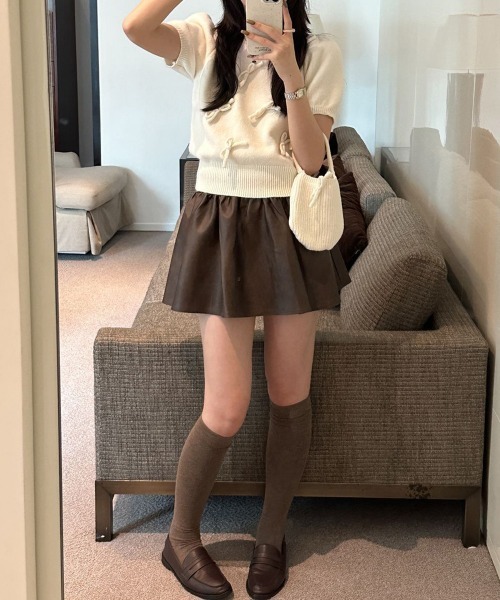 Miniministore(ミニミニストア)の「リボン付きニットトップスクルーネック夏服(ニット/セーター・レディース・グレー/アイボリー/ネイビー/ミント/ラベンダー・FREE)」の9枚目の写真
