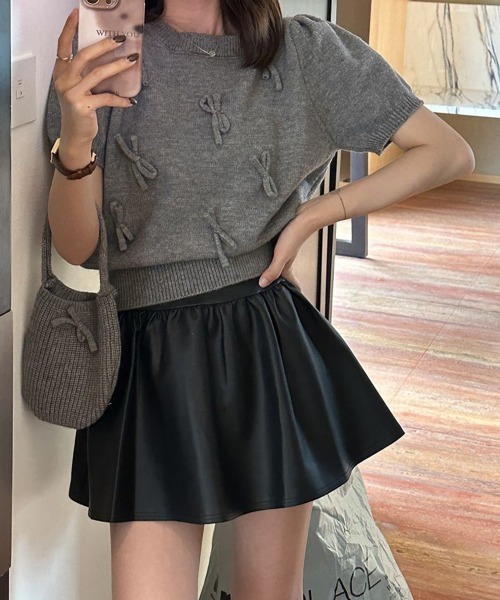 Miniministore(ミニミニストア)の「リボン付きニットトップスクルーネック夏服(ニット/セーター・レディース・グレー/アイボリー/ネイビー/ミント/ラベンダー・FREE)」の10枚目の写真