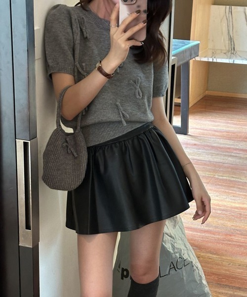 Miniministore(ミニミニストア)の「リボン付きニットトップスクルーネック夏服(ニット/セーター・レディース・グレー/アイボリー/ネイビー/ミント/ラベンダー・FREE)」の11枚目の写真