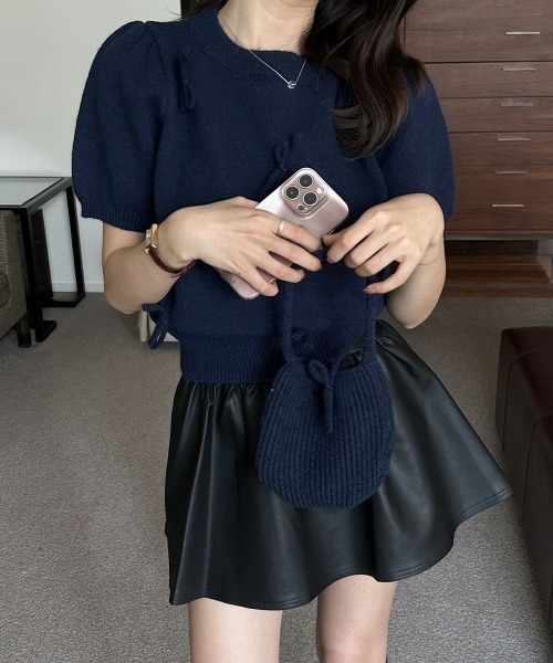 Miniministore(ミニミニストア)の「リボン付きニットトップスクルーネック夏服(ニット/セーター・レディース・グレー/アイボリー/ネイビー/ミント/ラベンダー・FREE)」の14枚目の写真