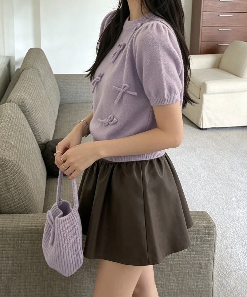 Miniministore(ミニミニストア)の「リボン付きニットトップスクルーネック夏服(ニット/セーター・レディース・グレー/アイボリー/ネイビー/ミント/ラベンダー・FREE)」の17枚目の写真