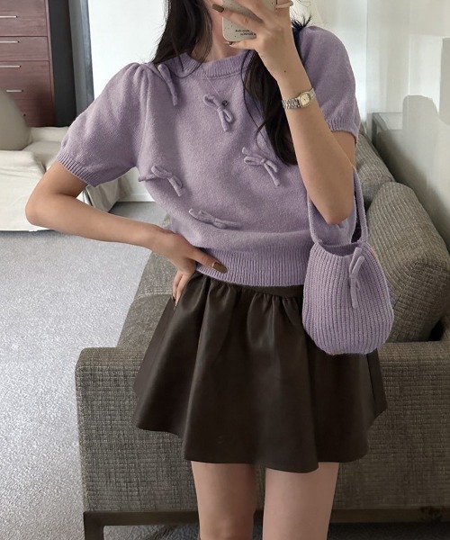 Miniministore(ミニミニストア)の「リボン付きニットトップスクルーネック夏服(ニット/セーター・レディース・グレー/アイボリー/ネイビー/ミント/ラベンダー・FREE)」の18枚目の写真