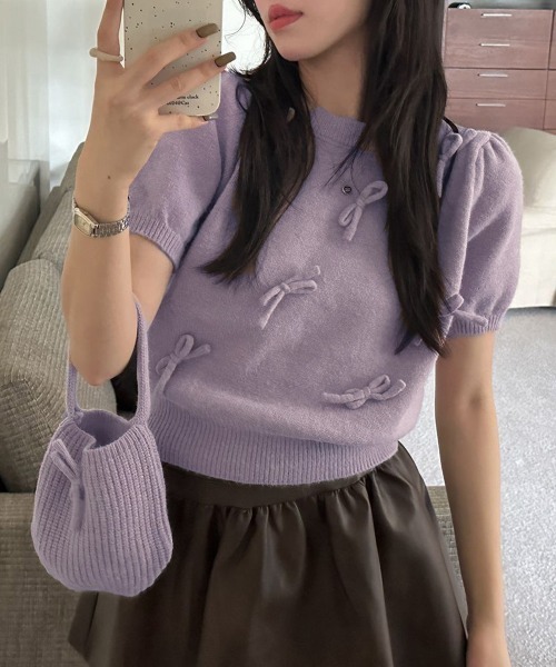 Miniministore(ミニミニストア)の「リボン付きニットトップスクルーネック夏服(ニット/セーター・レディース・グレー/アイボリー/ネイビー/ミント/ラベンダー・FREE)」の19枚目の写真