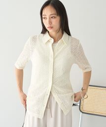 ストレッチレース襟付シャツ