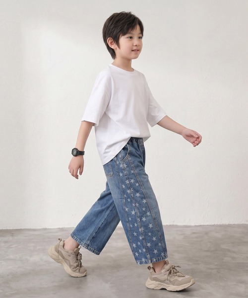 aimoha(アイモハ)の「【aimoha-KIDS-】スタープリントデニムハーフパンツ(デニムパンツ・キッズ・ブルー・120/110/100/90/80)」の1枚目の写真