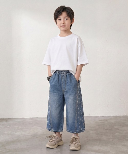 aimoha(アイモハ)の「【aimoha-KIDS-】スタープリントデニムハーフパンツ(デニムパンツ・キッズ・ブルー・120/110/100/90/80)」の4枚目の写真