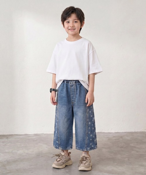 aimoha(アイモハ)の「【aimoha-KIDS-】スタープリントデニムハーフパンツ(デニムパンツ・キッズ・ブルー・120/110/100/90/80)」の5枚目の写真