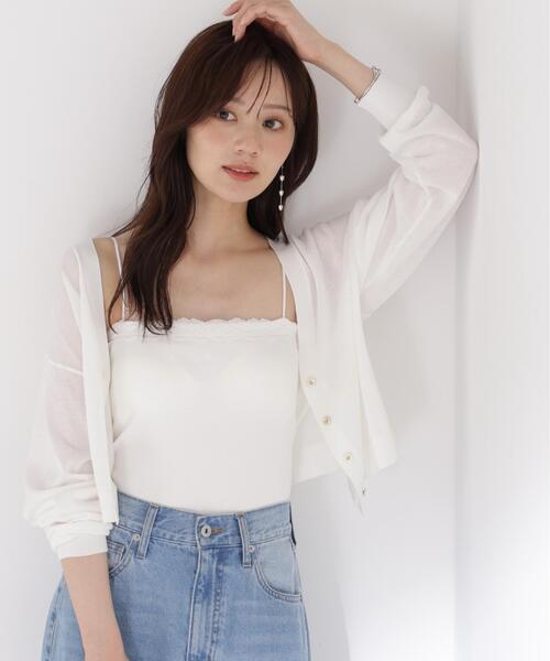PROPORTION BODY DRESSING(プロポーションボディドレッシング)の「レースカップ付きキャミソール / 1216960800(Tシャツ/カットソー・レディース・ホワイト/ダークグレー・MEDIUM/SMALL)」の1枚目の写真