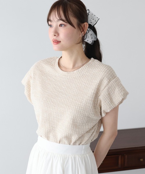 BLUEEAST(ブルーイースト)の「バルーンスリーブツイードTシャツ(Tシャツ/カットソー・レディース・ベージュ/グレー/ブラック・MEDIUM)」の5枚目の写真