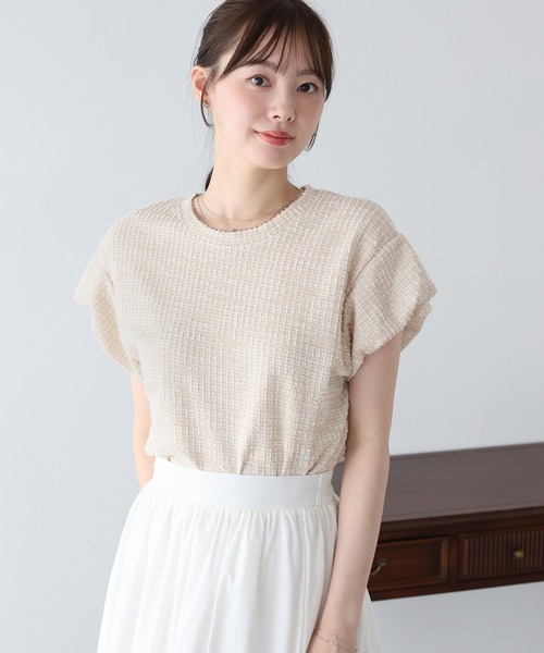 BLUEEAST(ブルーイースト)の「バルーンスリーブツイードTシャツ(Tシャツ/カットソー・レディース・ベージュ/グレー/ブラック・MEDIUM)」の6枚目の写真