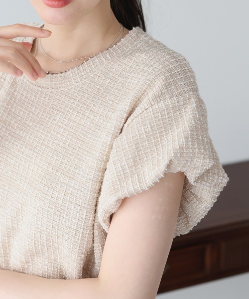 BLUEEAST(ブルーイースト)の「バルーンスリーブツイードTシャツ(Tシャツ/カットソー・レディース・ベージュ/グレー/ブラック・MEDIUM)」の7枚目の写真