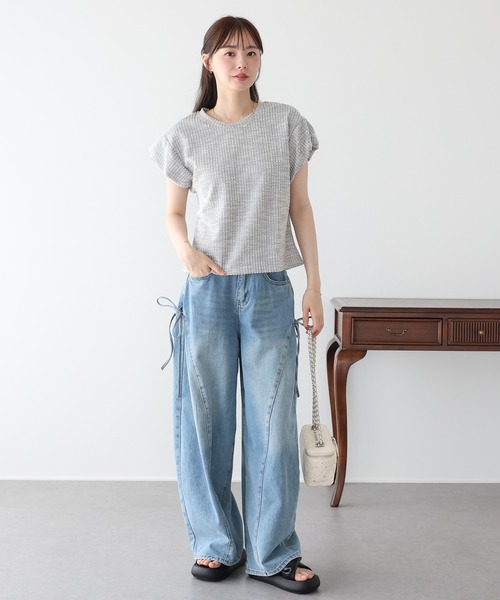 BLUEEAST(ブルーイースト)の「バルーンスリーブツイードTシャツ(Tシャツ/カットソー・レディース・ベージュ/グレー/ブラック・MEDIUM)」の15枚目の写真