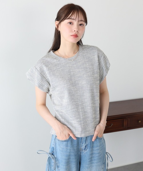BLUEEAST(ブルーイースト)の「バルーンスリーブツイードTシャツ(Tシャツ/カットソー・レディース・ベージュ/グレー/ブラック・MEDIUM)」の11枚目の写真