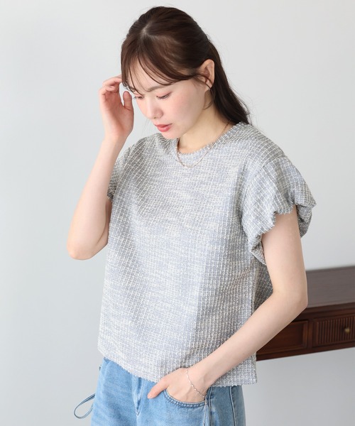 BLUEEAST(ブルーイースト)の「バルーンスリーブツイードTシャツ(Tシャツ/カットソー・レディース・ベージュ/グレー/ブラック・MEDIUM)」の12枚目の写真
