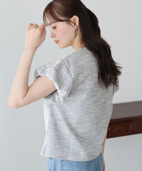 BLUEEAST(ブルーイースト)の「バルーンスリーブツイードTシャツ(Tシャツ/カットソー・レディース・ベージュ/グレー/ブラック・MEDIUM)」の14枚目の写真