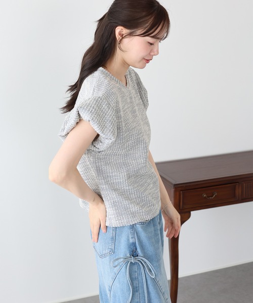BLUEEAST(ブルーイースト)の「バルーンスリーブツイードTシャツ(Tシャツ/カットソー・レディース・ベージュ/グレー/ブラック・MEDIUM)」の13枚目の写真