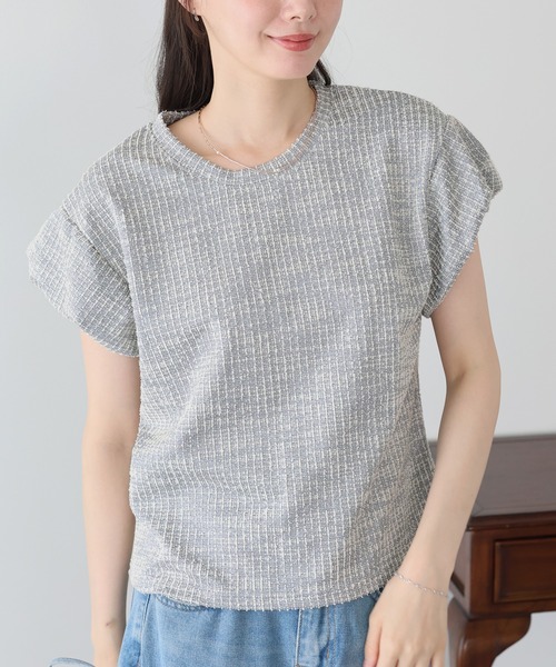 BLUEEAST(ブルーイースト)の「バルーンスリーブツイードTシャツ(Tシャツ/カットソー・レディース・ベージュ/グレー/ブラック・MEDIUM)」の10枚目の写真