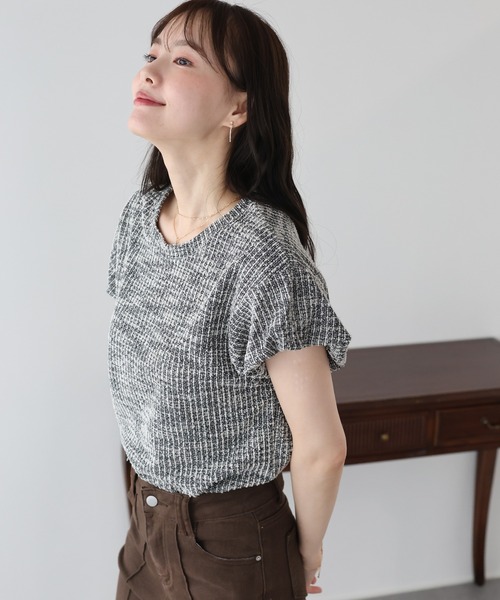 BLUEEAST(ブルーイースト)の「バルーンスリーブツイードTシャツ(Tシャツ/カットソー・レディース・ベージュ/グレー/ブラック・MEDIUM)」の17枚目の写真
