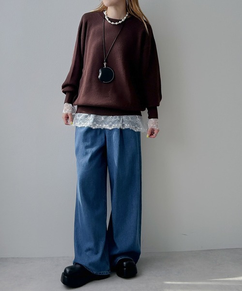 bohmal（ボマール）の「裾レース付きロンT（Tシャツ/カットソー・レディース・ホワイト/ブラック・FREE）」の12枚目の写真