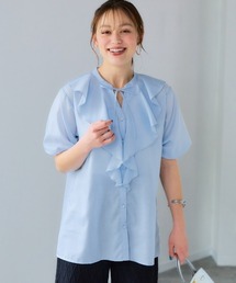 <大きいサイズ>5分袖フリルデザインブラウス