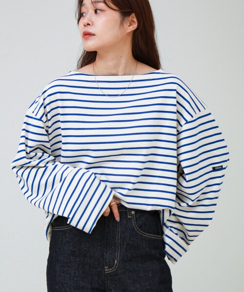 GLOSTER(グロスター)の「【ユニセックス】ワイドバスクシャツ ボートネック ボーダー オーバーサイズ(Tシャツ/カットソー・メンズ・ブラック系その他/ホワイト系その他/グリーン系その他・L/M/S)」の2枚目の写真