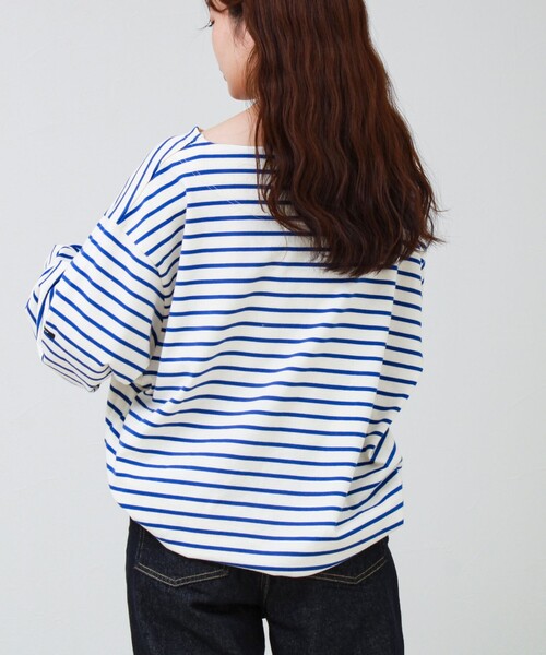 GLOSTER(グロスター)の「【ユニセックス】ワイドバスクシャツ ボートネック ボーダー オーバーサイズ(Tシャツ/カットソー・メンズ・ブラック系その他/ホワイト系その他/グリーン系その他・L/M/S)」の6枚目の写真