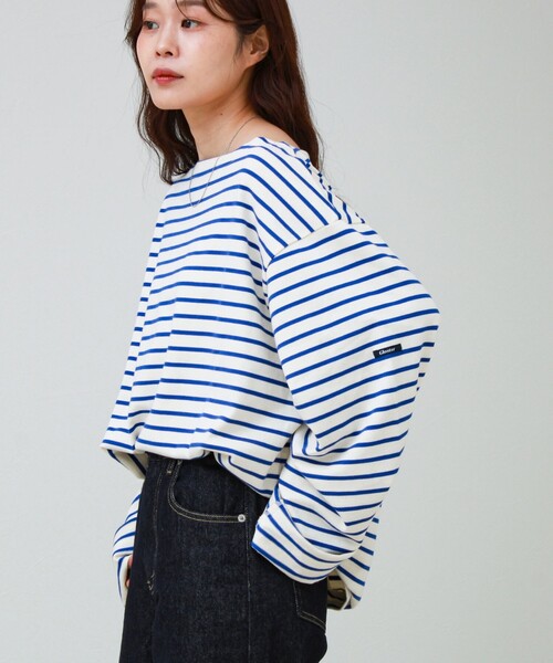 GLOSTER(グロスター)の「【ユニセックス】ワイドバスクシャツ ボートネック ボーダー オーバーサイズ(Tシャツ/カットソー・メンズ・ブラック系その他/ホワイト系その他/グリーン系その他・L/M/S)」の7枚目の写真