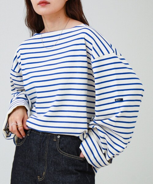 GLOSTER(グロスター)の「【ユニセックス】ワイドバスクシャツ ボートネック ボーダー オーバーサイズ(Tシャツ/カットソー・メンズ・ブラック系その他/ホワイト系その他/グリーン系その他・L/M/S)」の8枚目の写真