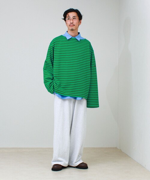 GLOSTER(グロスター)の「【ユニセックス】ワイドバスクシャツ ボートネック ボーダー オーバーサイズ(Tシャツ/カットソー・メンズ・ブラック系その他/ホワイト系その他/グリーン系その他・L/M/S)」の10枚目の写真