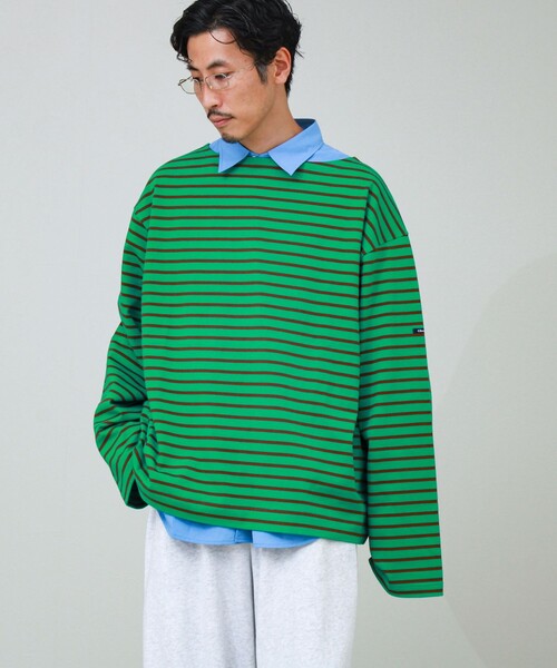 GLOSTER(グロスター)の「【ユニセックス】ワイドバスクシャツ ボートネック ボーダー オーバーサイズ(Tシャツ/カットソー・メンズ・ブラック系その他/ホワイト系その他/グリーン系その他・L/M/S)」の11枚目の写真