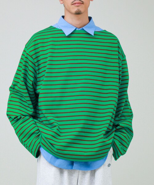GLOSTER(グロスター)の「【ユニセックス】ワイドバスクシャツ ボートネック ボーダー オーバーサイズ(Tシャツ/カットソー・メンズ・ブラック系その他/ホワイト系その他/グリーン系その他・L/M/S)」の15枚目の写真