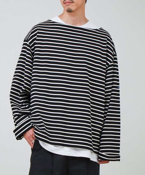 GLOSTER(グロスター)の「【ユニセックス】ワイドバスクシャツ ボートネック ボーダー オーバーサイズ(Tシャツ/カットソー・メンズ・ブラック系その他/ホワイト系その他/グリーン系その他・L/M/S)」の20枚目の写真