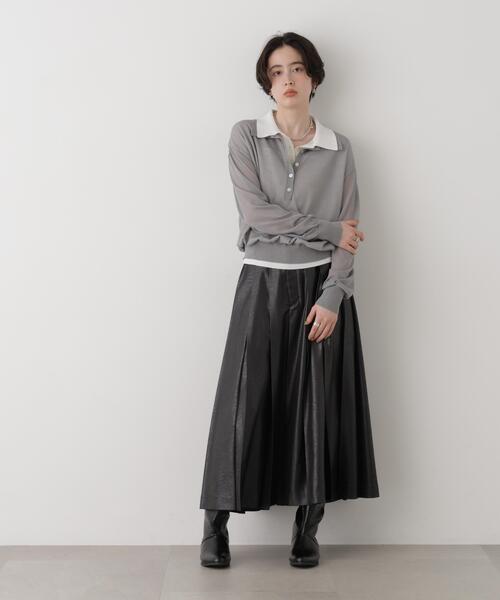 NANO universe(ナノユニバース)の「レイヤードライクシアーポロニット(ニット/セーター・レディース・ネイビー/グレー・FREE)」の6枚目の写真