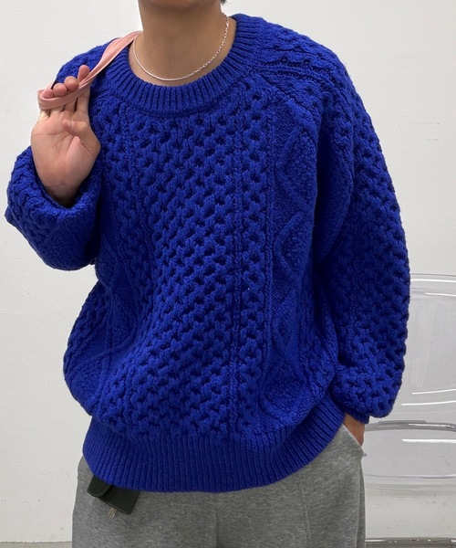 UNDERSTATEMENTs(アンダーステイトメント)の「【ユニセックス】ケーブルルーズプルオーバーニット(ニット/セーター・メンズ・ブルー/ブラック・LARGE/MEDIUM)」の16枚目の写真