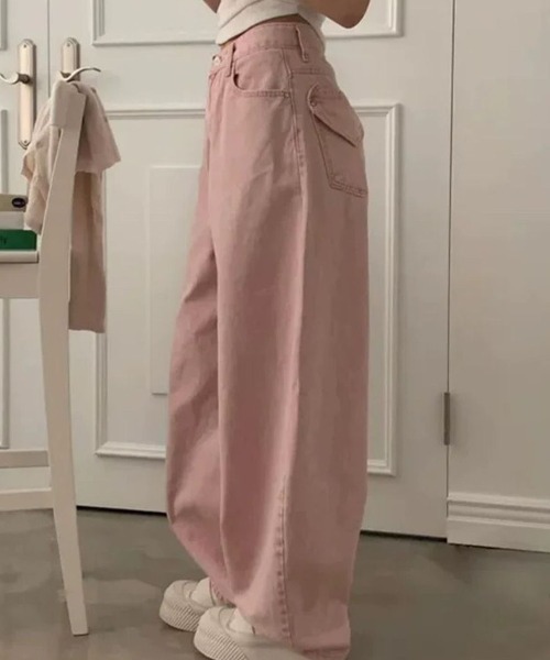 AVYL(アヴィル)の「ハートポケット ルーズワイドピンクデニムパンツ(デニムパンツ・レディース・ピンク・S/M/L)」の7枚目の写真