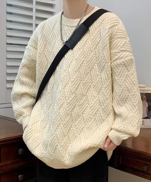 KELVIN(ケルヴァン)の「Relief Basket Sweater リリーフバスケットセーター(ニット/セーター・メンズ・ブラック/アイボリー・LARGE/MEDIUM)」の1枚目の写真