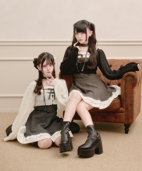 Pal elfy(パルエルフィー)の「ファー付きチェックキャミワンピース(ワンピース・レディース・ブラウン系その他/ブラック・フリー)」の7枚目の写真