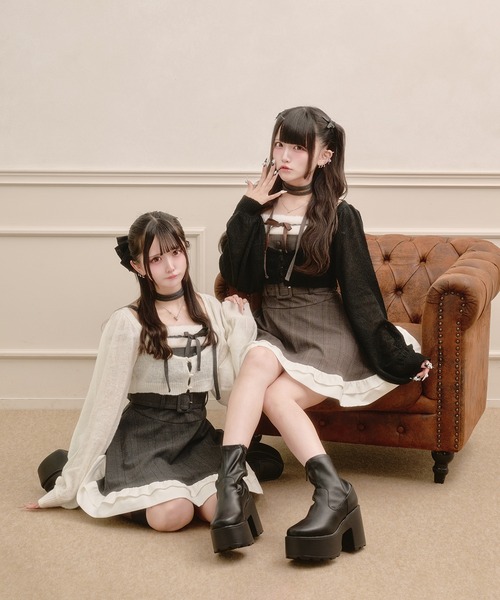 Pal elfy(パルエルフィー)の「ファー付きチェックキャミワンピース(ワンピース・レディース・ブラウン系その他/ブラック・フリー)」の8枚目の写真