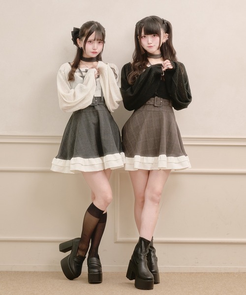 Pal elfy(パルエルフィー)の「ファー付きチェックキャミワンピース(ワンピース・レディース・ブラウン系その他/ブラック・フリー)」の14枚目の写真