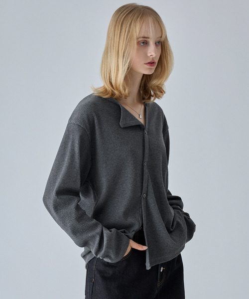 VELNUS(ベルナス)の「【VELNUS】Asymmetrical Rib Knit Cardigan/アシンメトリーリブニットカーディガン(カーディガン/ボレロ・メンズ・ネイビー/チャコールグレー・L/S/M)」の10枚目の写真