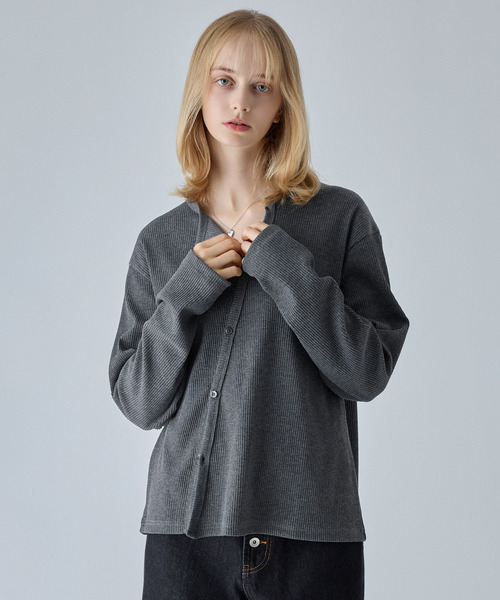VELNUS(ベルナス)の「【VELNUS】Asymmetrical Rib Knit Cardigan/アシンメトリーリブニットカーディガン(カーディガン/ボレロ・メンズ・ネイビー/チャコールグレー・L/S/M)」の11枚目の写真