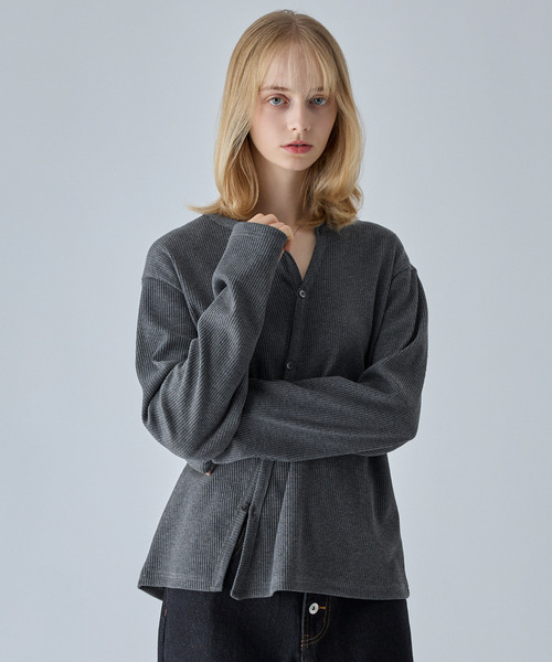 VELNUS(ベルナス)の「【VELNUS】Asymmetrical Rib Knit Cardigan/アシンメトリーリブニットカーディガン(カーディガン/ボレロ・メンズ・ネイビー/チャコールグレー・L/S/M)」の12枚目の写真